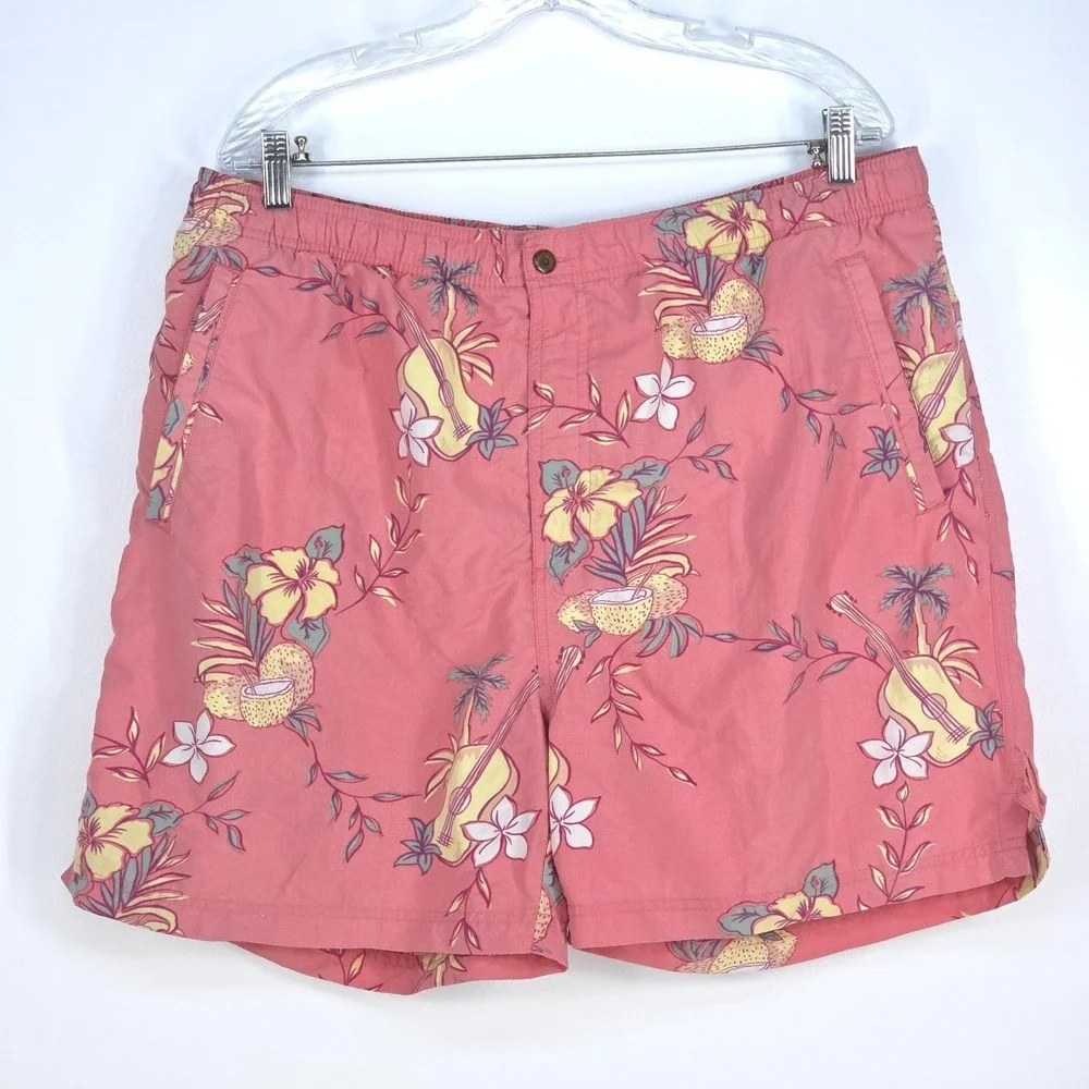 VTG 90s Tommy Bahama Swim Shorts Trunks Large Paradise Nation Lined Aloha Floral
